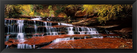 Framed Waterfall in a forest, North Creek, Zion National Park, Utah, USA Print