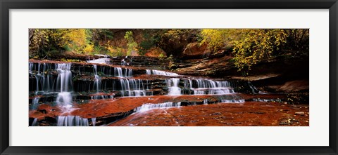 Framed Waterfall in a forest, North Creek, Zion National Park, Utah, USA Print