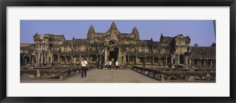 Framed Tourists walking in front of an old temple, Angkor Wat, Siem Reap, Cambodia Print