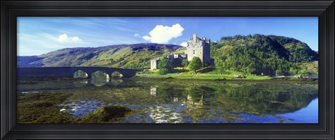 Framed Reflection of a castle and a mountain in water, Eilean Donan Castle, Loch Duich, Scotland Print