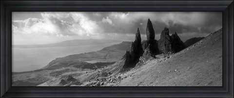 Framed Rock formations on hill in black and white, Isle of Skye, Scotland Print