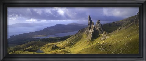 Framed Rock formations on hill, Old Man of Storr, Isle of Skye, Scotland Print
