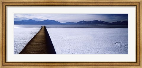 Framed Jetty over a frozen lake, Chiemsee, Bavaria, Germany Print