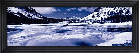 Framed Lake and snowcapped mountains, Tioga Lake, Inyo National Forest, Eastern Sierra, Californian Sierra Nevada, California Print