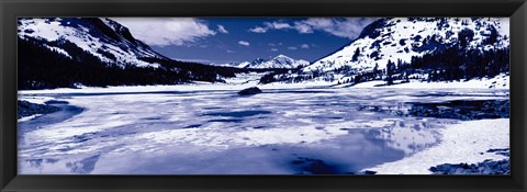 Framed Lake and snowcapped mountains, Tioga Lake, Inyo National Forest, Eastern Sierra, Californian Sierra Nevada, California Print