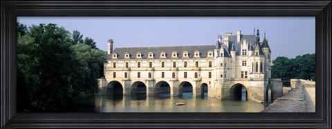 Framed Reflection of a castle in water, Chateau de Chenonceaux, Chenonceaux, Cher River, Loire Valley, France Print