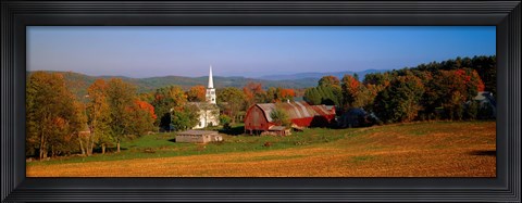Framed Church and a barn in a field, Peacham, Vermont, USA Print