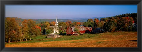 Framed Church and a barn in a field, Peacham, Vermont, USA Print