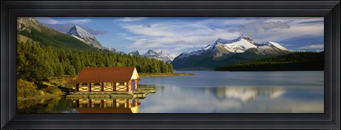 Framed Boathouse at the lakeside, Maligne Lake, Jasper National Park, Alberta, Canada Print