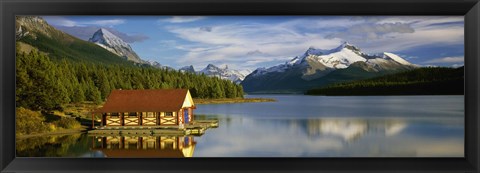 Framed Boathouse at the lakeside, Maligne Lake, Jasper National Park, Alberta, Canada Print