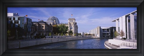 Framed Buildings along a river, The Reichstag, Spree River, Berlin, Germany Print