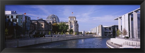 Framed Buildings along a river, The Reichstag, Spree River, Berlin, Germany Print