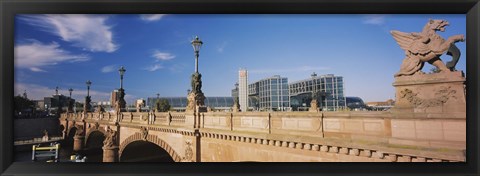 Framed Statue on an arch bridge, Moltke Bridge, Central Station, Berlin, Germany Print