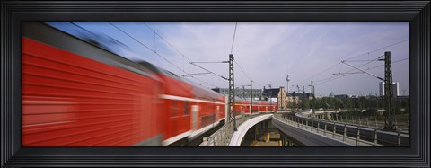 Framed Red Train on railroad tracks, Central Station, Berlin, Germany Print