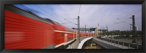 Framed Red Train on railroad tracks, Central Station, Berlin, Germany Print