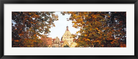 Framed Low angle view of buildings viewed through trees, Bietigheim, Baden-Wurttemberg, Germany Print