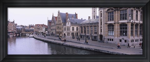 Framed Buildings along the river, Leie River, Graslei, Ghent, Belgium Print