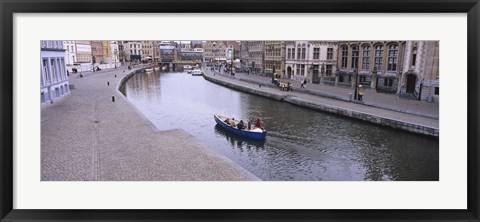 Framed High angle view of a boat in a river, Leie River, Graslei, Korenlei, Ghent, Belgium Print