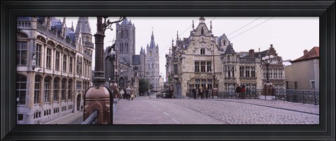 Framed Tourists walking in front of a church, St. Nicolas Church, Ghent, Belgium Print