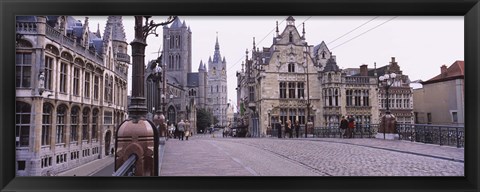 Framed Tourists walking in front of a church, St. Nicolas Church, Ghent, Belgium Print