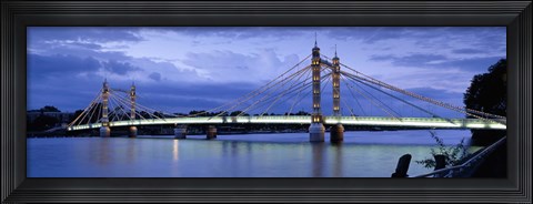Framed Suspension bridge across a river, Thames River, Albert Bridge, London, England Print