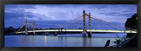 Framed Suspension bridge across a river, Thames River, Albert Bridge, London, England Print