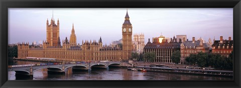 Framed Arch bridge across a river, Westminster Bridge, Big Ben, Houses Of Parliament, Westminster, London, England Print