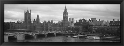 Framed Bridge across a river, Westminster Bridge, Big Ben, Houses of Parliament, City Of Westminster, London, England Print