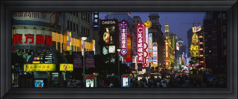 Framed Group of people walking on the road, Nanjing Road, Shanghai, China Print