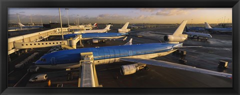 Framed High angle view of airplanes at an airport, Amsterdam Schiphol Airport, Amsterdam, Netherlands Print