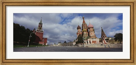 Framed Low angle view of a cathedral, St. Basil&#39;s Cathedral, Spasskaya Tower, Kremlin, Moscow, Russia Print