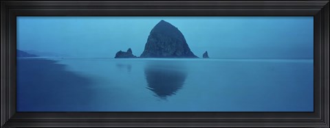 Framed Reflection of rock in water, Haystack Rock, Cannon Beach, Clatsop County, Oregon, USA Print