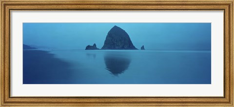 Framed Reflection of rock in water, Haystack Rock, Cannon Beach, Clatsop County, Oregon, USA Print