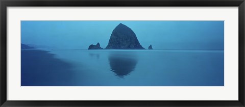 Framed Reflection of rock in water, Haystack Rock, Cannon Beach, Clatsop County, Oregon, USA Print