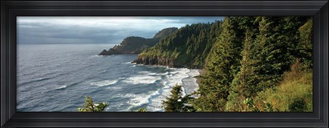Framed High angle view of a coastline, Heceta Head Lighthouse, Oregon, USA Print