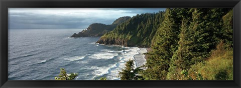 Framed High angle view of a coastline, Heceta Head Lighthouse, Oregon, USA Print