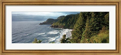 Framed High angle view of a coastline, Heceta Head Lighthouse, Oregon, USA Print