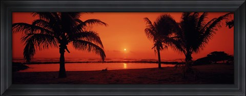 Framed Silhouette of palm trees on the beach at dusk, Lydgate Park, Kauai, Hawaii, USA Print