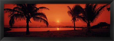 Framed Silhouette of palm trees on the beach at dusk, Lydgate Park, Kauai, Hawaii, USA Print