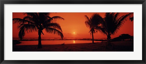 Framed Silhouette of palm trees on the beach at dusk, Lydgate Park, Kauai, Hawaii, USA Print