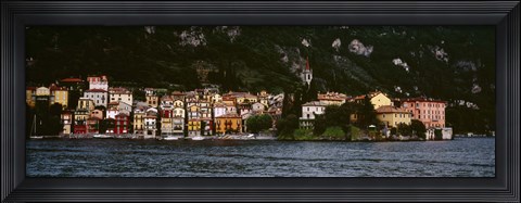Framed Buildings at the lakeside viewed from a ferry, Varenna, Lake Como, Lecco, Lombardy, Italy Print