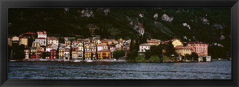 Framed Buildings at the lakeside viewed from a ferry, Varenna, Lake Como, Lecco, Lombardy, Italy Print