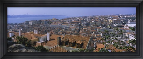 Framed High angle view of a city viewed from a castle, Castelo De Sao Jorge, Lisbon, Portugal Print