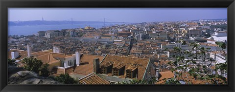 Framed High angle view of a city viewed from a castle, Castelo De Sao Jorge, Lisbon, Portugal Print