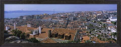Framed High angle view of a city viewed from a castle, Castelo De Sao Jorge, Lisbon, Portugal Print