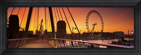 Framed Bridge with ferris wheel, Golden Jubilee Bridge, Thames River, Millennium Wheel, City Of Westminster, London, England Print