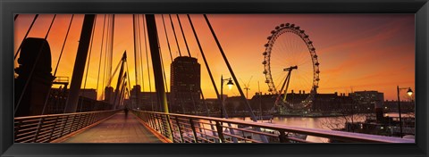 Framed Bridge with ferris wheel, Golden Jubilee Bridge, Thames River, Millennium Wheel, City Of Westminster, London, England Print