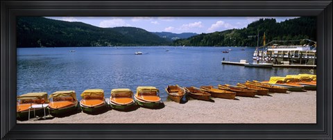 Framed Row of boats in a dock, Titisee, Black Forest, Germany Print