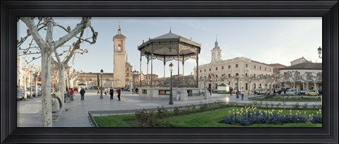 Framed Tourists in front of buildings, Plaza De Cervantes, Alcala De Henares, Madrid, Spain Print