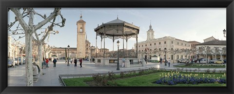 Framed Tourists in front of buildings, Plaza De Cervantes, Alcala De Henares, Madrid, Spain Print